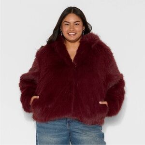 Women's Short Faux Fur Jacket - Wild Fable™ Burgundy XXL NWOT